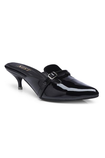 GNIST By Styli Buckle Detail Pointed Toe Kitten Heel Mules