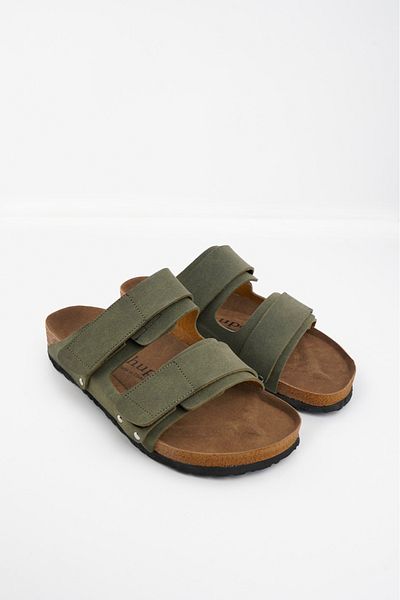 Shupe Men's Khaki Velcro Double Banded Suade Nubuck Leather Sports Slippers