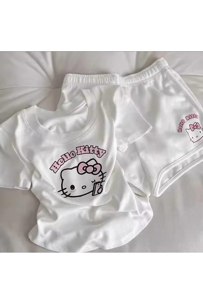 Bravebell Λευκό Hello Kitty Μπλούζα Σορτς Κάτω Σετ