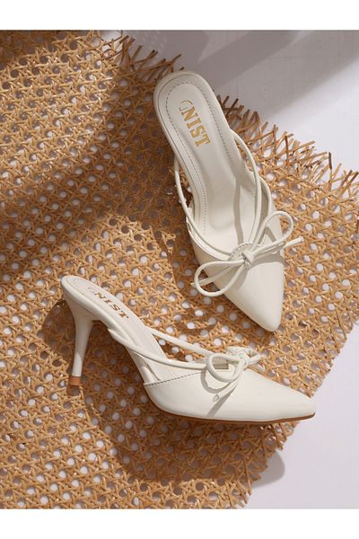 GNIST By Styli Plain Pointed Toe Stiletto Heel Mules with Bow Detail