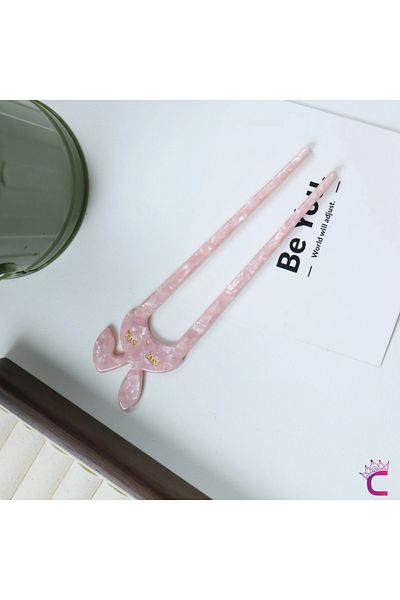 Cinderella Pink Girl's Bun Barrette with Cute Rabbit Ears Acetate - Women's Stick Barrette Hair Bun Stick