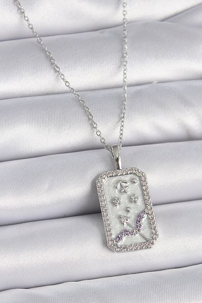 Skygo 316L Steel Silver Color Chain Sagittarius Zodiac Sign Zircon Stone Women's Necklace - Tj-Bko9450
