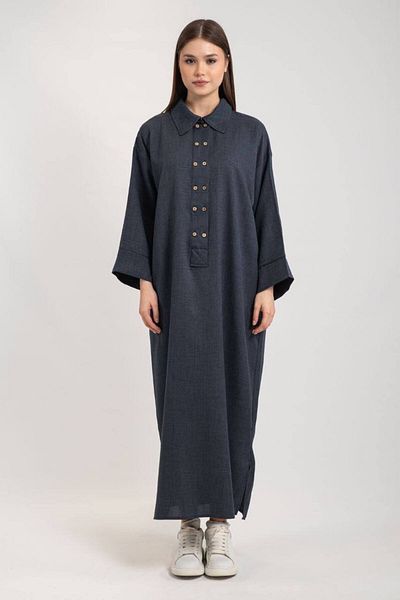 PİNK FLY Shirt Collar Double Button Skirt Mini Slit Linen Dress
