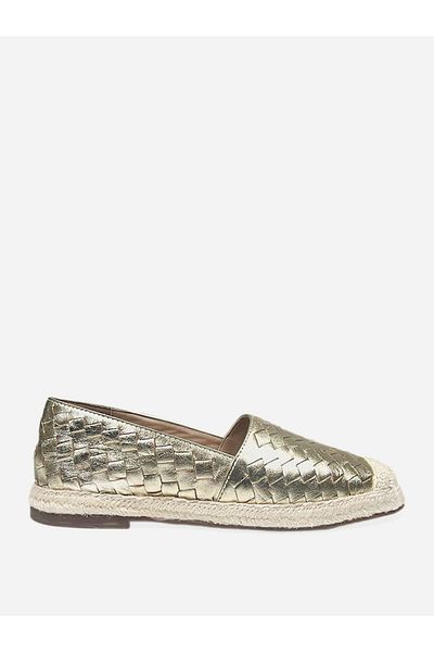 Heel Your Sole By Styli Women Gold Weave Design Cap Toe Leather Espadrilles
