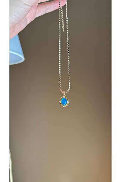 Mia Accessorize Mavi Taşlı Gold Çelik Kolye