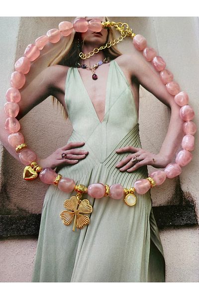 Pinery Jewels Clover Pink Stone Summer Women's Necklace – Modern and Stylish Design