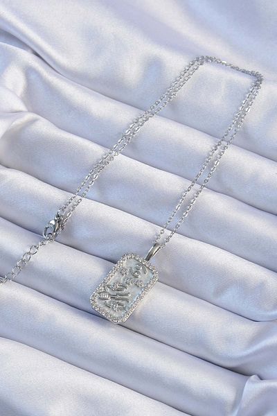 Skygo Zircon Stone Framed Silver Tarot Necklace - 316L Steel Chain Tj-Bko9242