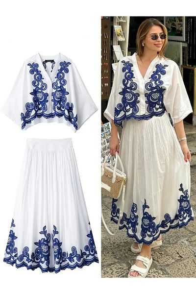 Lavanta Tekstil Embroidered Shirt Skirt Set