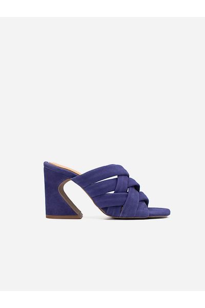 Heel Your Sole By Styli Women Blue Plain Criss Cross Leather Block Heel Sandals