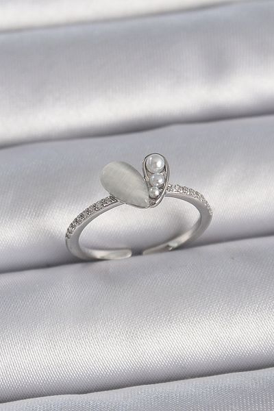 Skygo Brass Silver Color Adjustable Zircon Stone Pearl White Enamel Heart Model Women's Ring - Tj-Byk3377