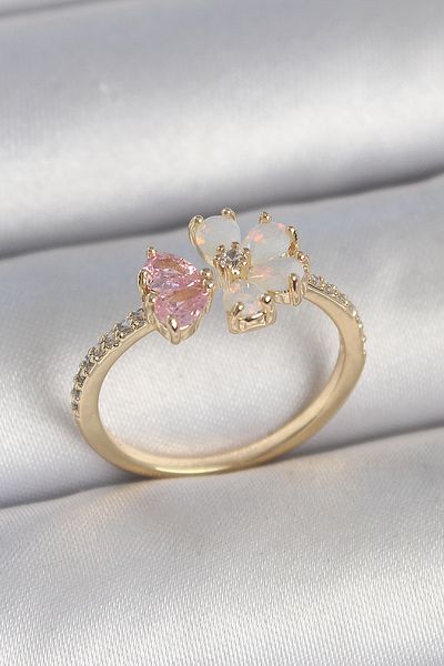 Skygo Brass Gold Color White Enamel Pink Zircon Stone Flower Model Women's Ring - Tj-Byk3709