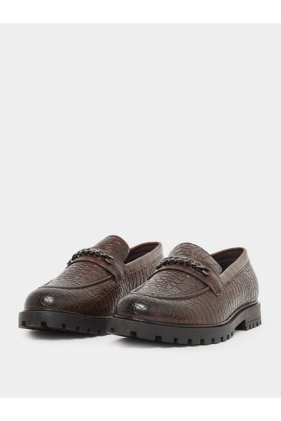 Styli Croc-Textured Chain Accent Chunky Loafers