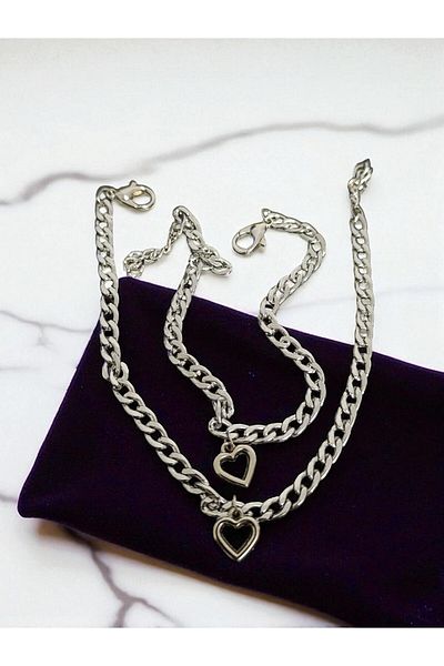 BeyzHal Double Heart Chain Bracelet Set – Lover / Friend Bracelet (2 Pieces)
