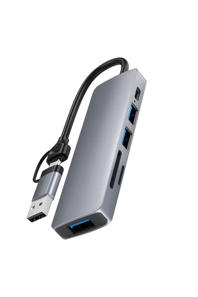 FLAGEN 6 in 1 Macbook Android Uyumlu Type-C To 3*USB 3.0 SD TF Kart Okuyucu Ç...