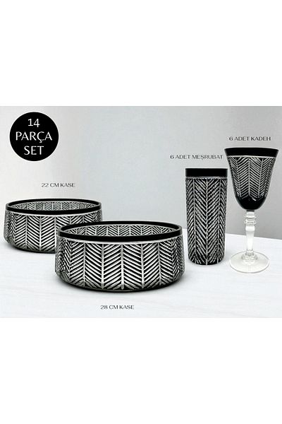 Akden Kristal Crystal Cut Decor Bowl&Cup Tableware Presentation Set