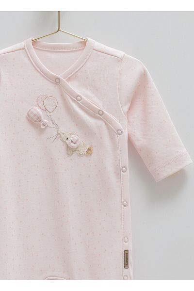 Caramell Elephant Embroidered Baby Romper 100% Cotton Interlock Fabric Side Snaps 0-6 Months