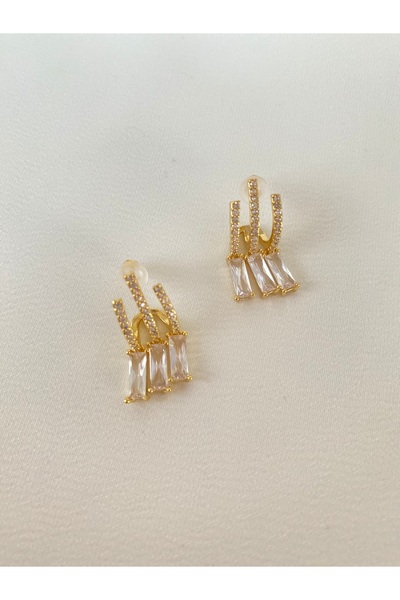 Store Zirkon Taşlı Üçlü Görünümlü Küpe