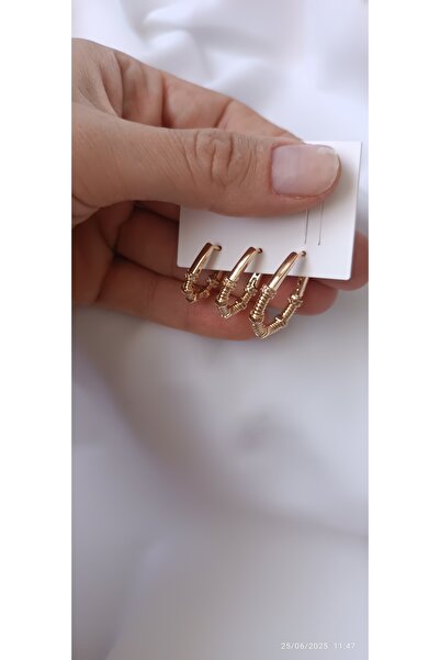 ARİ TAKI 3 قطع من الأقراط الفولاذية باللون الذهبي