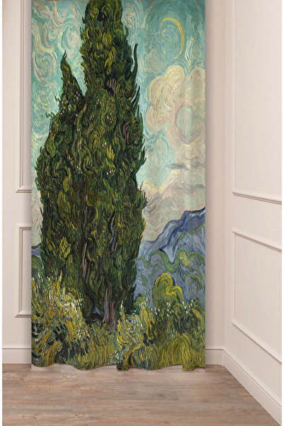 GREENDECOR Van Gogh Silhouettes Famous Artwork Painting Art Landscape Patterned Digital Printed (Single Panel) Stylish Background Curtain