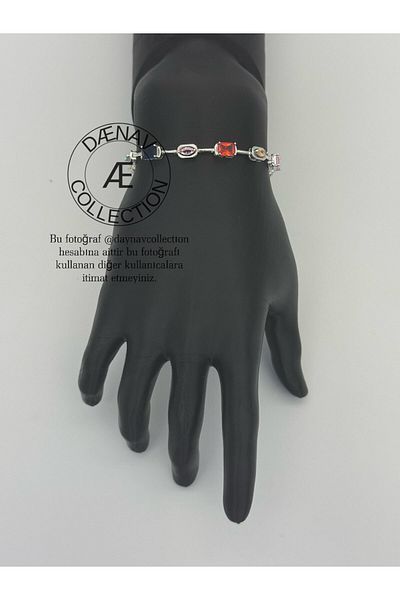 Daynav Silver Color Colorful Stone Detailed Bracelet
