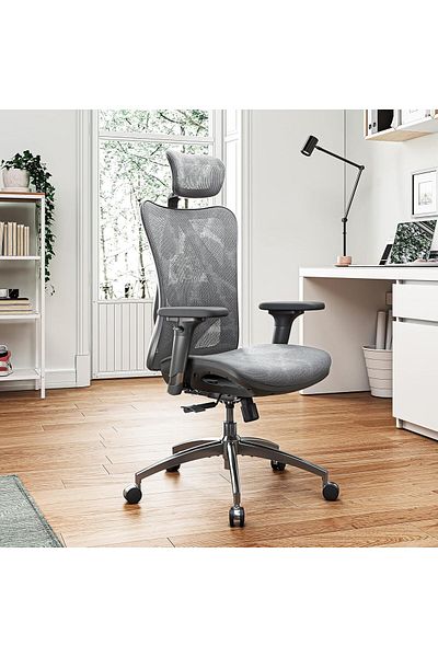 SIHOO Woodies M57 Ergonomic Office Chair, 3D Arms, Lumbar Support, Mesh Seat, Recline & Headrest – Grey