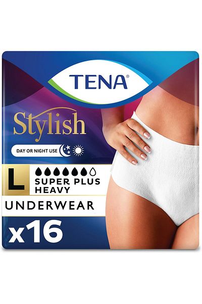 TENA Stylish Day and Night Incontinence Underwear for Women, Large, Super Plus Heavy, 16 Count