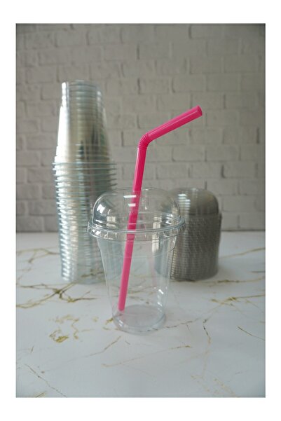 ayliz plast&ambalaj 350 cc Kapaklı Pipetli Plastik Bardak 50’li Pet Bardak Limonata Soğuk İçecek Milkshake Bardağı