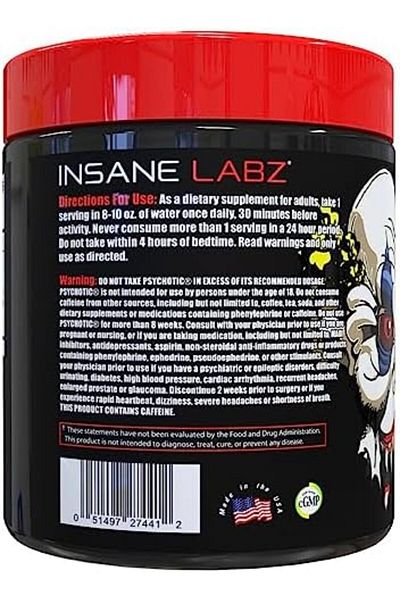 insane labz Psychotic, High Stimulant Pre Workout Powder, Extreme Lasting Energy, Focus and Enduranc