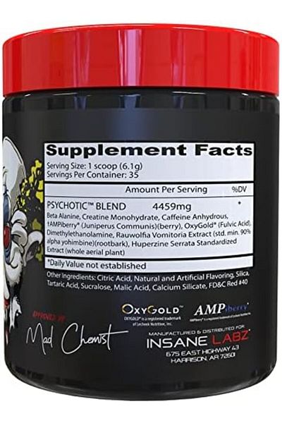 insane labz Psychotic, High Stimulant Pre Workout Powder, Extreme Lasting Energy, Focus and Enduranc