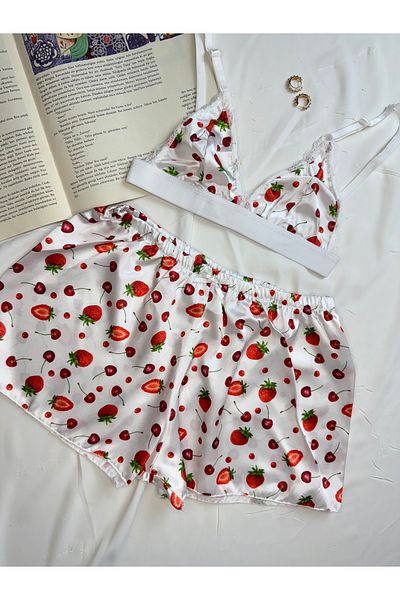 ROZENİN LINGERIE Patterned Satin Bralet Shorts Pajama Set