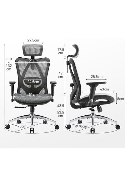 SIHOO Woodies M57 Ergonomic Office Chair, 3D Arms, Lumbar Support, Mesh Seat, Recline & Headrest – Grey