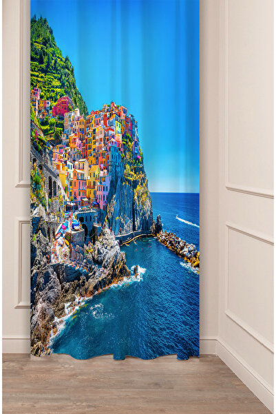 GREENDECOR Italy Tuscany Landscape Nature Sea Slope Tranquility Patterned Digital Printed (Single Panel) Stylish Background Curtain