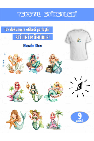 AGG Reklam Ütü ile Yapışan Kıyafet Etiketi Deniz Kızı 9Lu Set
