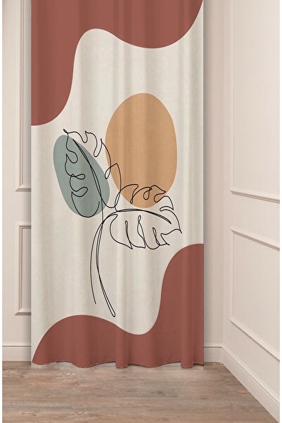 GREENDECOR ستارة خلفية حديثة من Leaf Bohem Minimalist باللون البيج الكريمي منقوشة بتصميم خاص مطبوع رقميًا (جناح واحد)