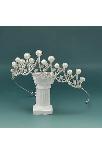 GlassySKY Pearl Stone Crown Wedding Bridal Henna Engagement Birthday Graduation Party Stage Photography Hair Accessory