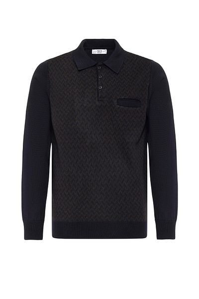 SÜVARİ Regular Patterned Polo Neck Wool Knitwear Sweater