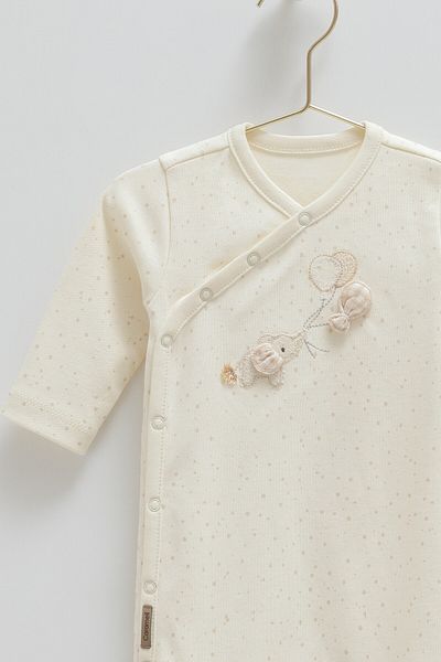 Caramell Elephant Embroidered Baby Romper 100% Cotton Interlock Fabric Side Snaps 0-6 Months