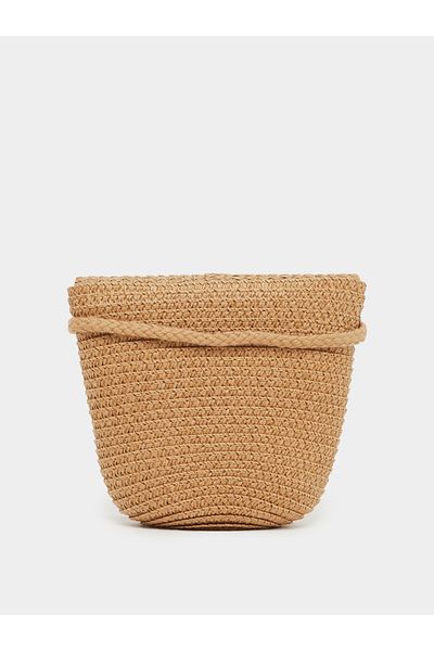 Styli Straw Crossbody Bag with Flower Corsage Detail