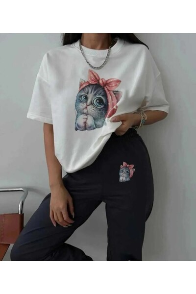 Gutsy طقم رياضي نسائي مطبوع عليه قطة لطيفة