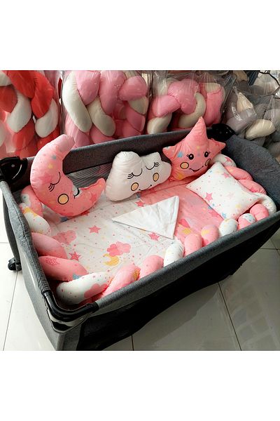 JULYA KİDS Baby Pink Braided Park Crib Sleeping Set 70X110, 70X120, 70X130, 60X120