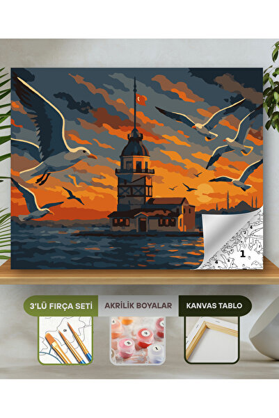 hediye hobim Sayılarla Boyama Seti 40x50 Cm (Çıtalı) Fırça Boya Dahil Numaral...