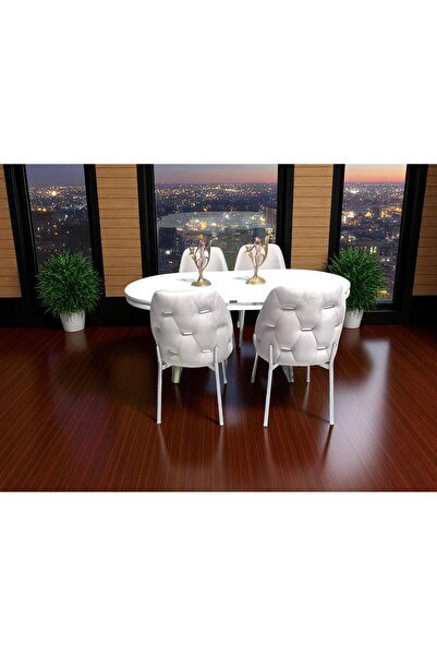 NUNKA HOME Açelya Silver 4 Kişilik BabyFace Salon & Mutfak Masa Takımı Mdf Lak Panel