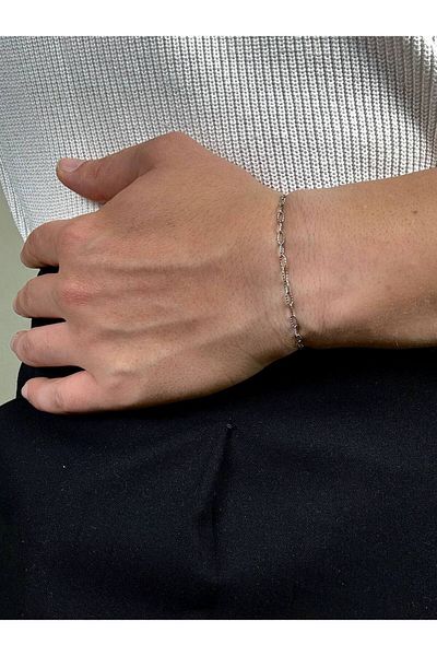 Arvens Silver Men's Chain Bracelet Women's Stainless Steel Color Non-Throw Unisex Anti-Tarnish Steel Bracelet