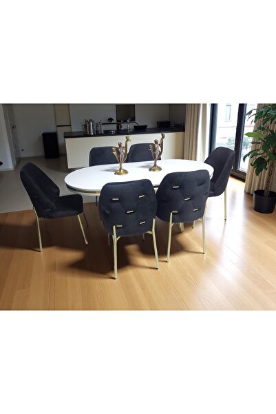 NUNKA HOME Açelya Gold 6 Kişilik BabyFace Salon & Mutfak Masa Takımı Mdf Lak Panel