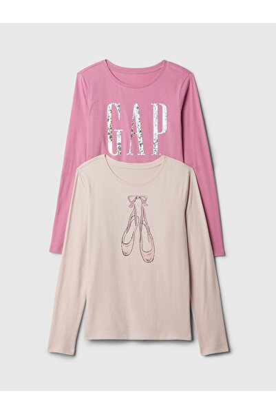 GAP Kız Çocuk Pembe Grafikli 2'li T-Shirt