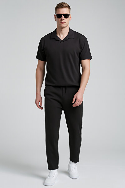 tetramoda Ribbed Polo Neck T-Shirt and Pants Set of 2