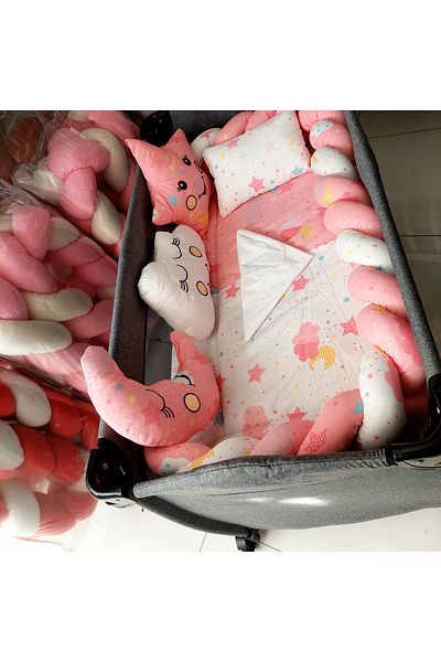 JULYA KİDS Baby Pink Braided Park Crib Sleeping Set 70X110, 70X120, 70X130, 60X120