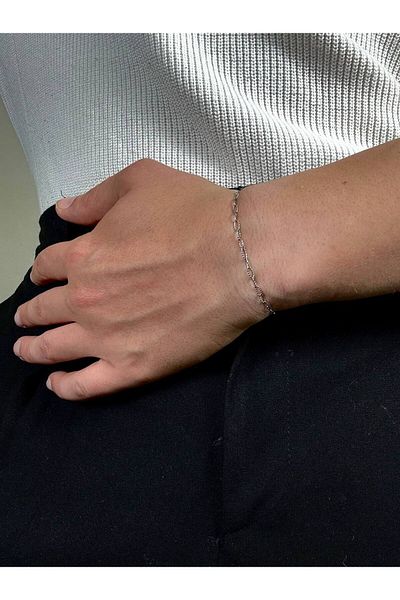 Arvens Silver Men's Chain Bracelet Women's Stainless Steel Color Non-Throw Unisex Anti-Tarnish Steel Bracelet