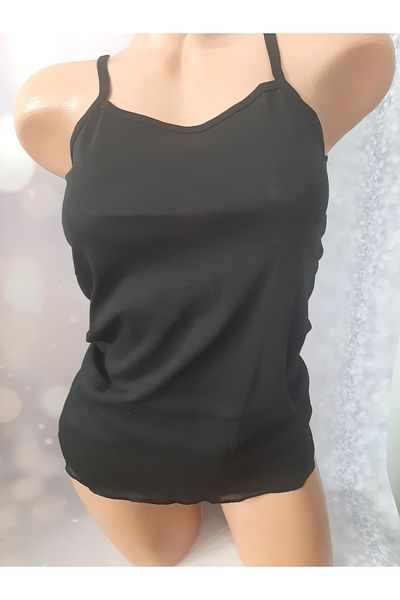 Butik Ribbed 100% Cotton Women's Tank Top with Black Rope Straps