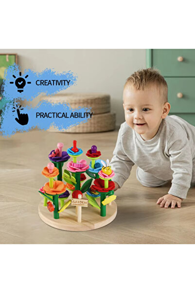 Noname Jucărie Montessori din lemn DIY – Set de construcție grădină de flori